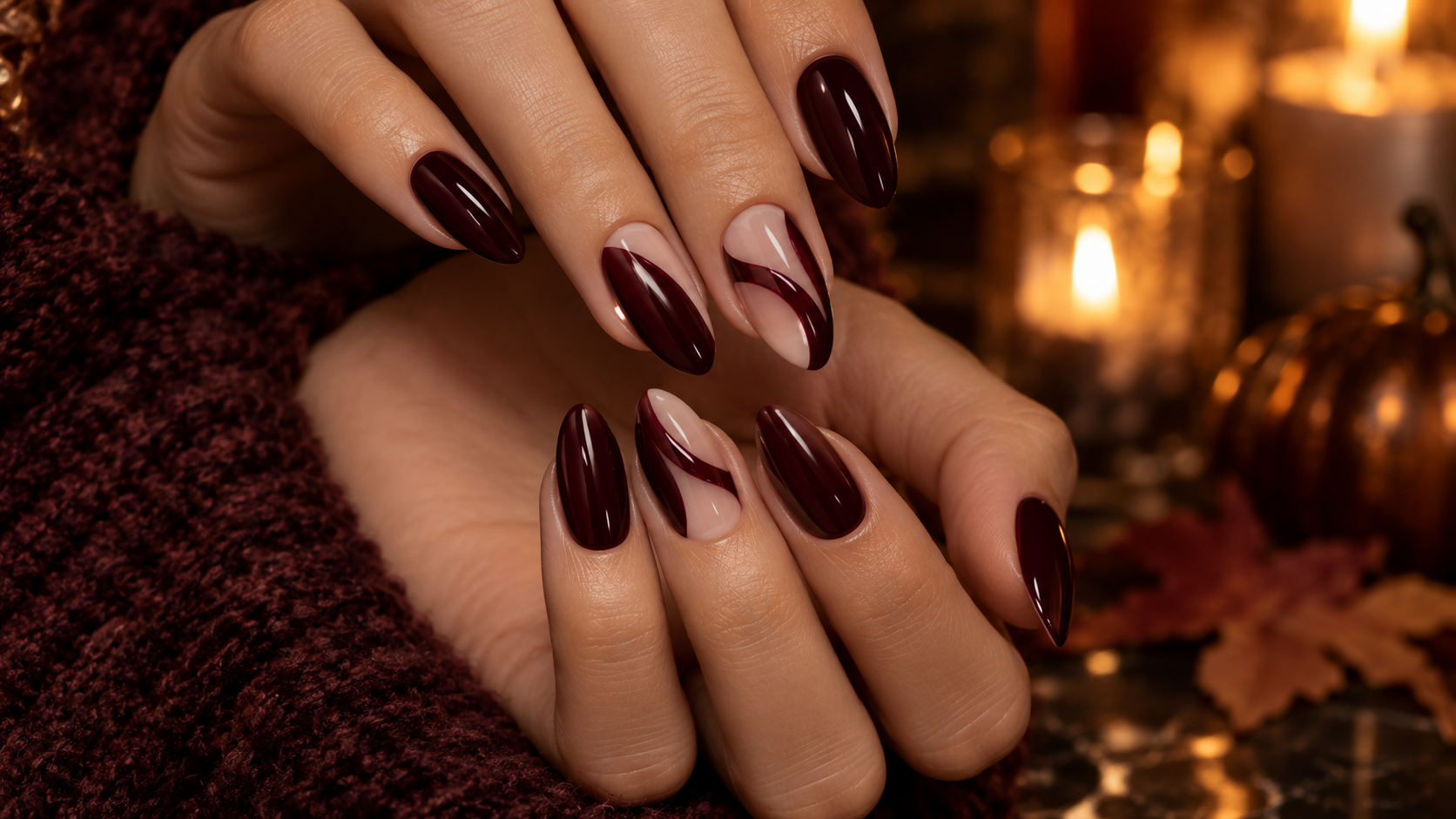 Deep Merlot with Glossy Negative-Space Arcs